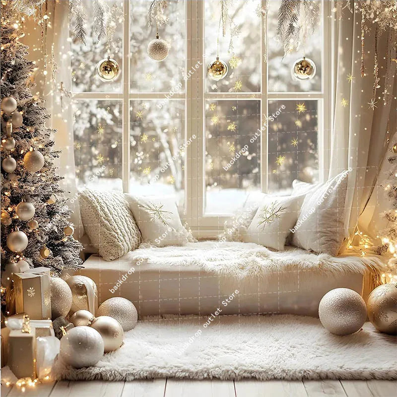 Christmas Celebration Photography Background Winter Window Glitter Xmas Tree Kids Family Portrait Decor Backdrop Photo Studio