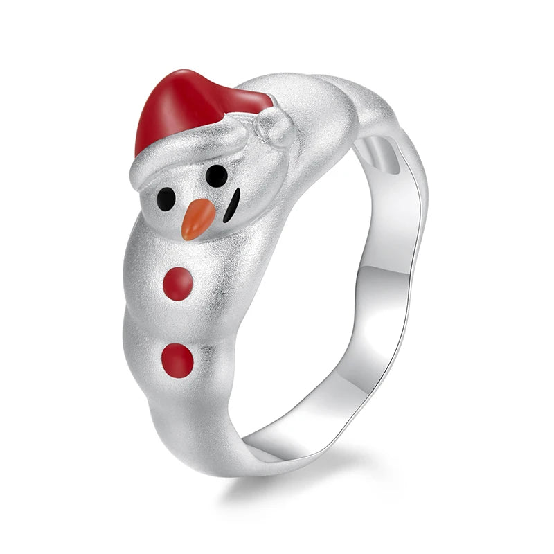 WOSTU Xmas Jewelry Christmas Snowman Ring For Women 925 Sterling Silver Statement Rings Stackable Girl Daughter New Year's gift