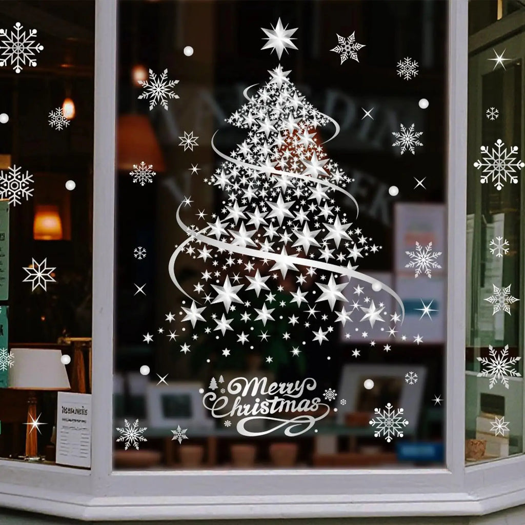 Christmas Tree Design Window Clings - 2 Sheets Reusable Static Decals Removable Holiday Decals for Home Door, Mirror & Wall