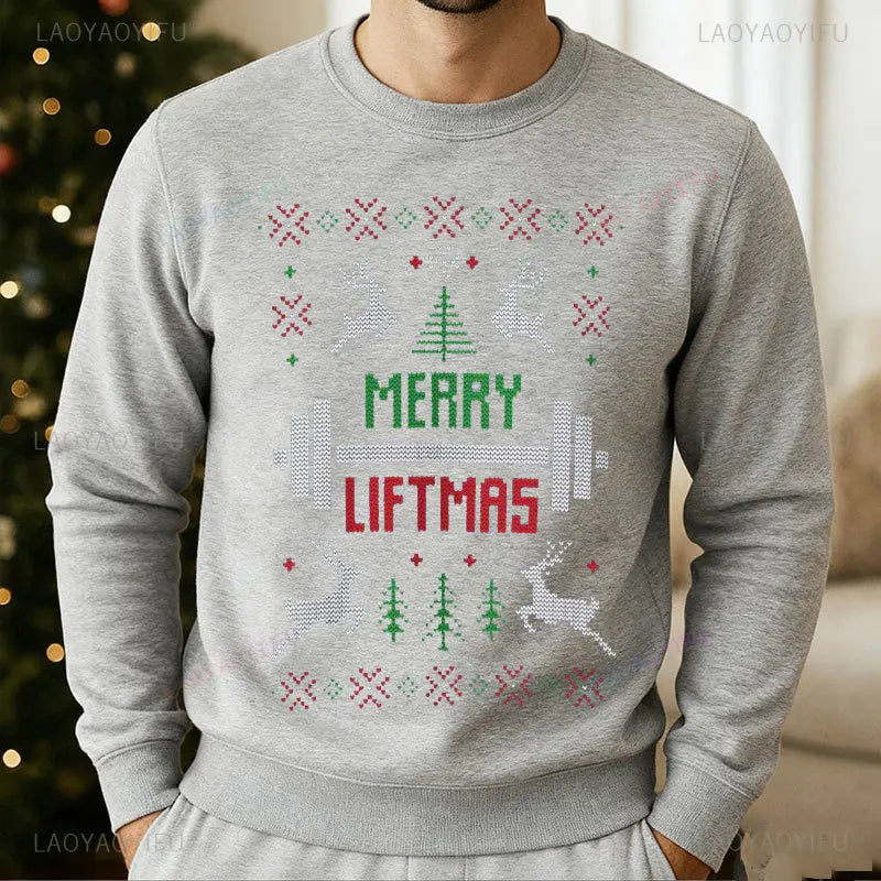 Merry Liftmas Ugly Christmas Sweatshirt Hoodie Workout Funny Holiday Gym Sweater for Fitness Lovers Workout Weightlifting Gift