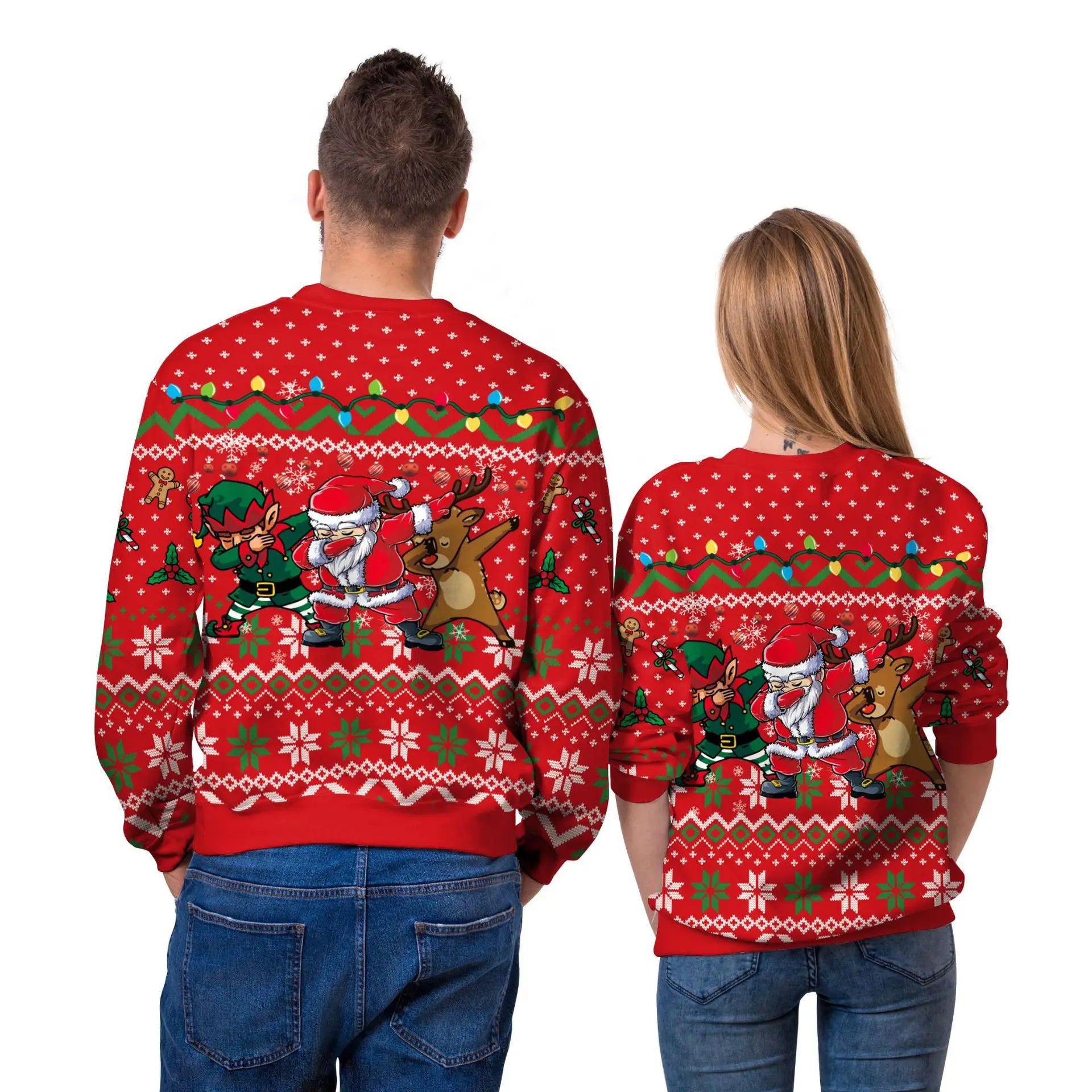 2025 Sweatshirts Christmas Fun Pattern Couple Pullovers Christmas Oversized Crew Neck Sweatshirts Women Men Holiday Party Outfit