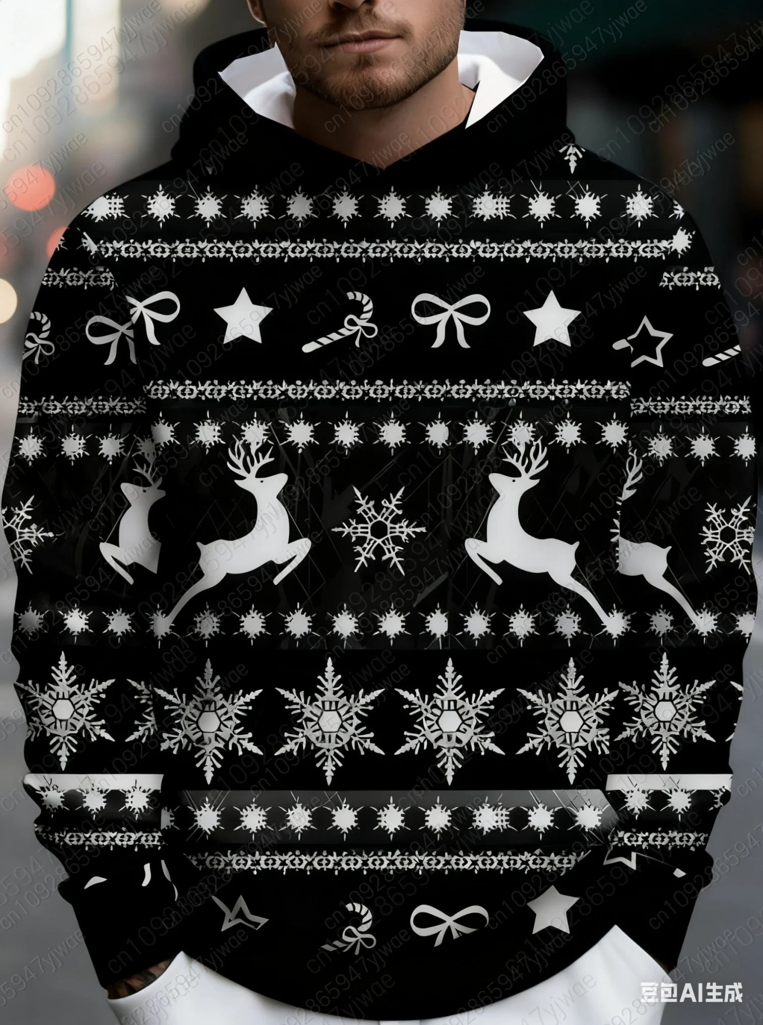 2025 Winter Mens Christmas Sweater Hoodie Red White Snowflake Reindeer Graphic Hooded Hoodies Hombre Men Women Hoodie men Tops