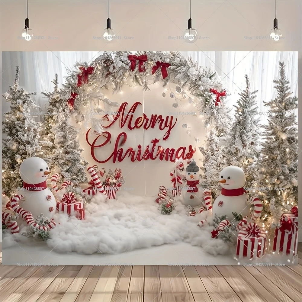 Merry Christmas Backdrop Xmas Tree Snowflake Candy Canes Photography Background Kids Baby Shower Portrait Banner Photo Studio
