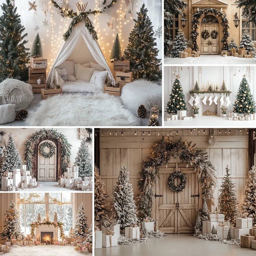 Merry Christmas Photography Background Indoor Scene For Child Portrait Photocall Banner Xmas Windows Fireplace Decor Backdrops