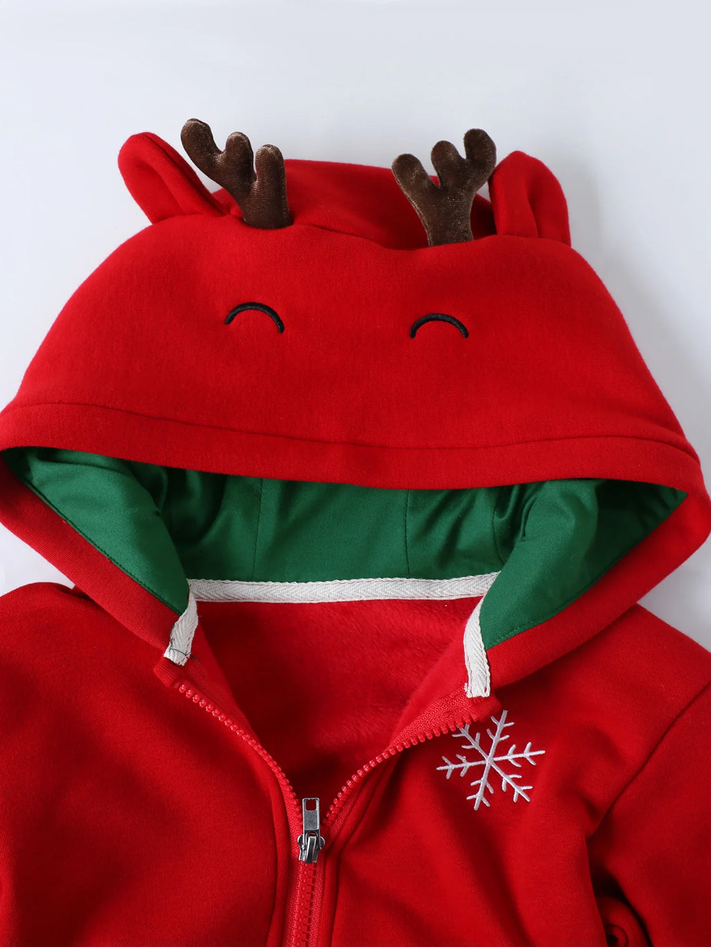 Christmas boy hooded sweatshirt with red snowflake print and pocket opening placket, outdoor casual autumn and winter sweatshirt