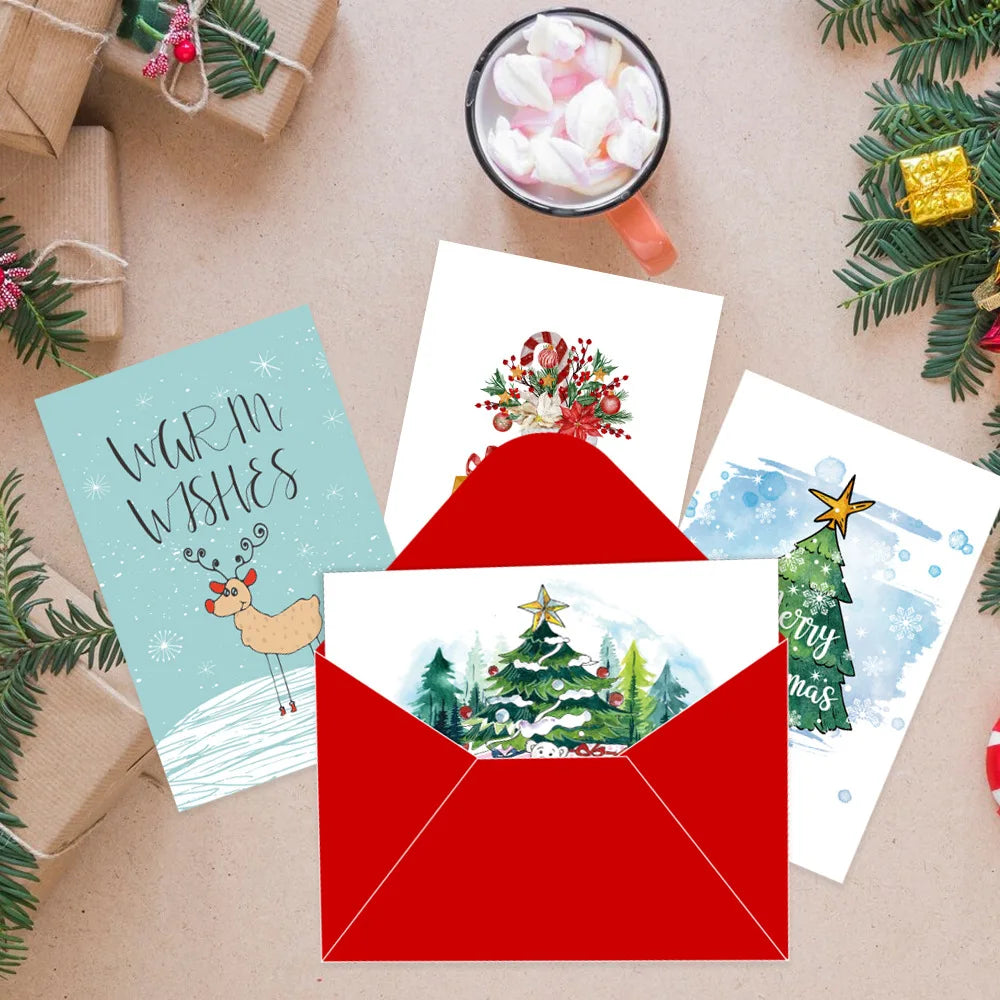 A set of (10 cards + 10 envelopes + 1 sticker) Christmas cards folded holiday diy handwritten wishes greeting cards