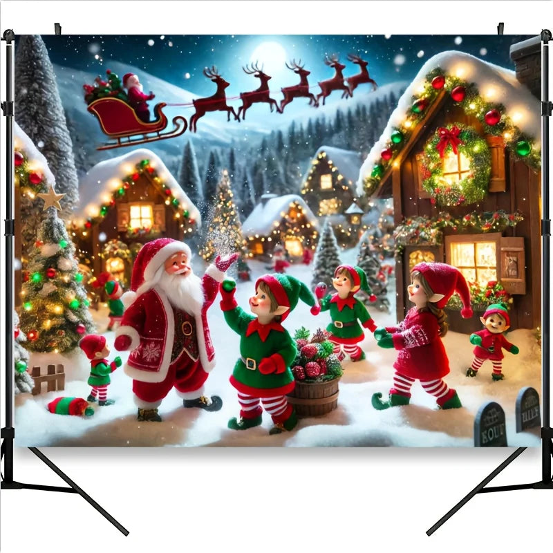 Santa Claus Village Christmas photography background - Polyester, studio shooting with a festive theme