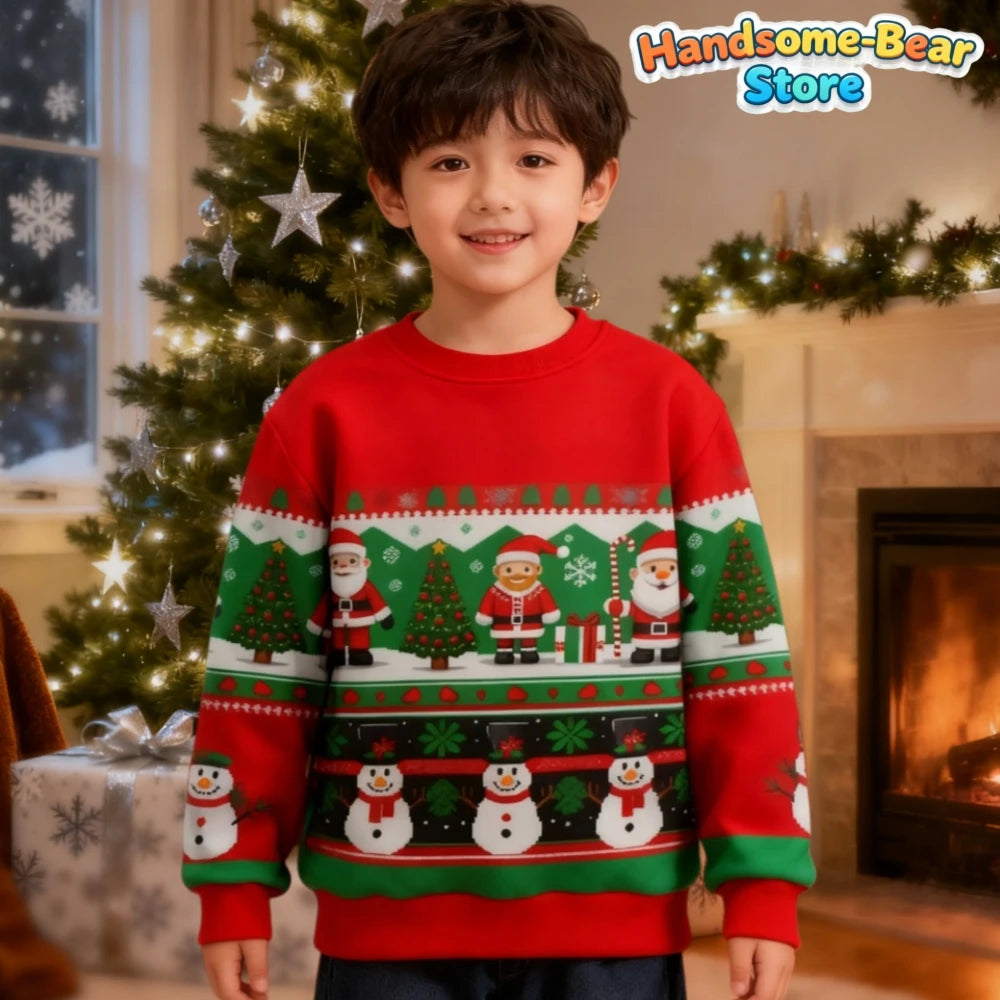 Boys Girls Xmas Sweatshirt Christmas Snowman Santa 3D Print Funny Christmas Hoodies Unisex Pullover Holiday Party Kids Clothing