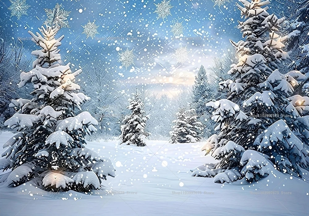 Snowy Forest Christmas Backdrops Xmas Party Decor Photography Background Baby Shower Banner Photo Booth Props Party Supplies