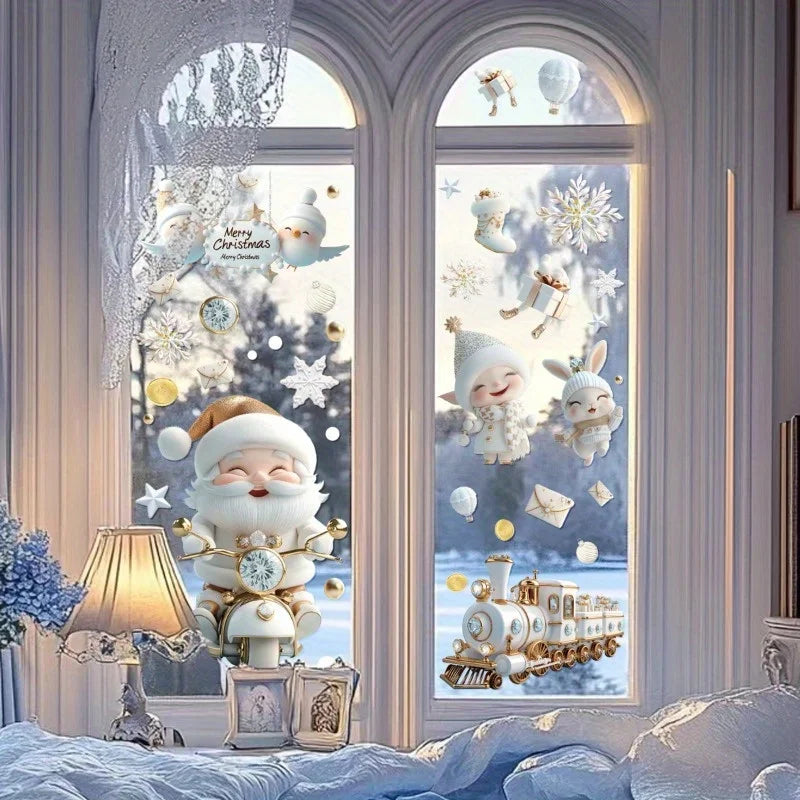 9 Sheets Christmas Window Clings - Removable Static Stickers with Santa, Snowman, Reindeer, Christmas Tree - No Residue