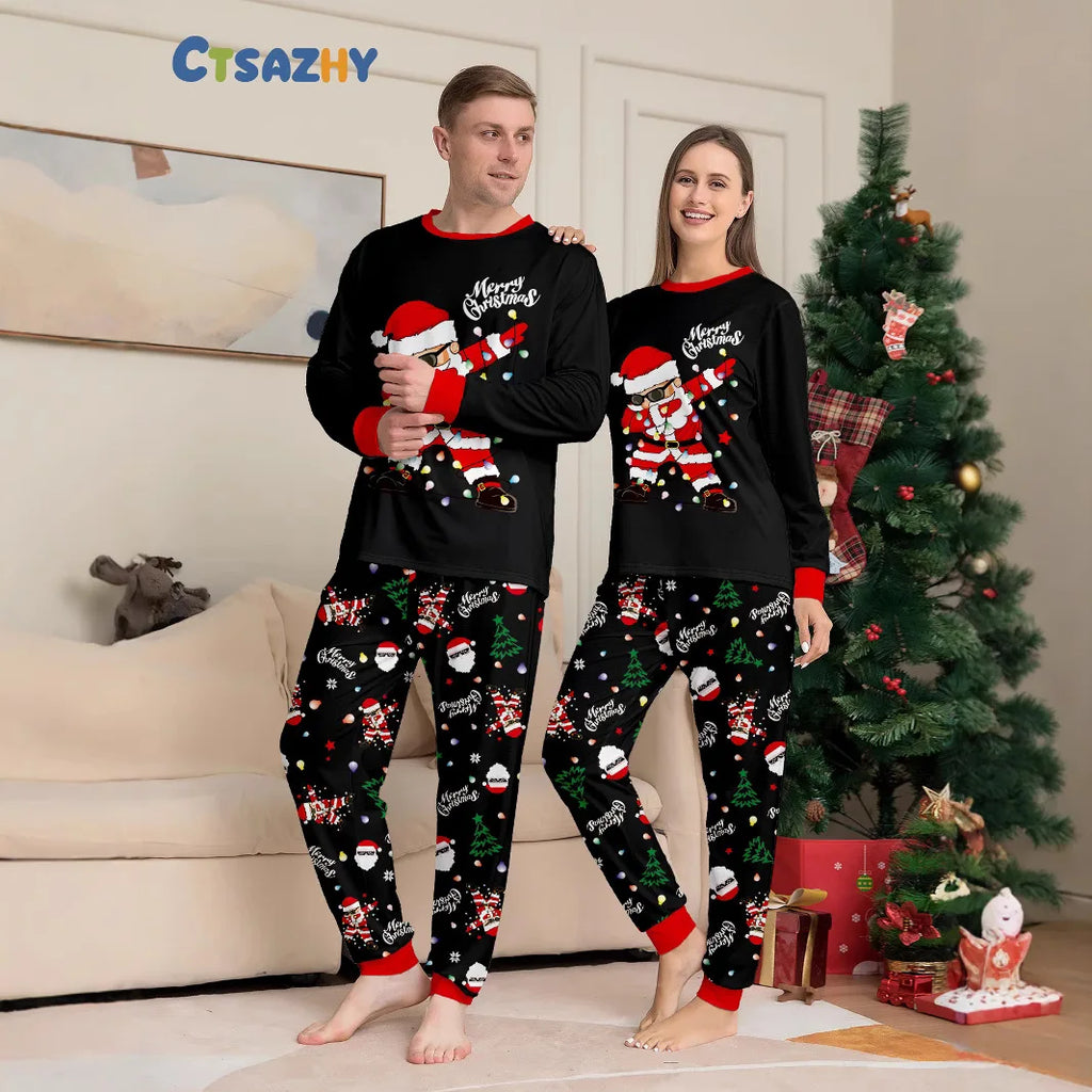 Christmas Family Matching Pajamas Mother Daughter Father Son Cartoon Santa Claus Print Set Soft Sleepwear Xmas Family Look Pjs