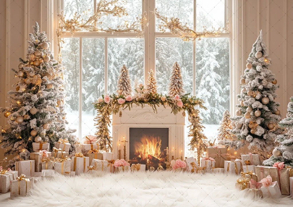 Merry Christmas Photography Background Indoor Scene For Child Portrait Photocall Banner Xmas Windows Fireplace Decor Backdrops