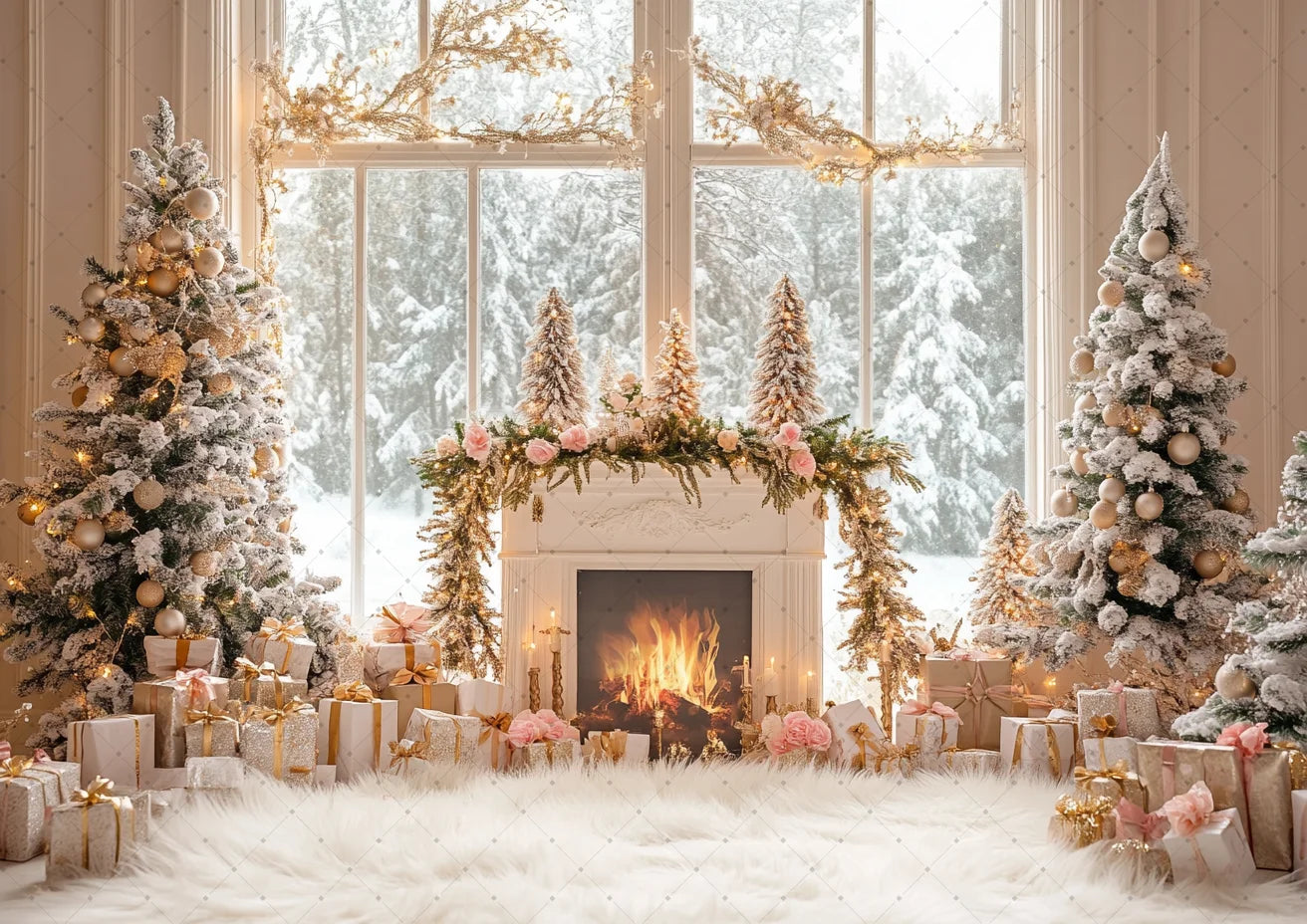 Merry Christmas Photography Background Indoor Scene For Child Portrait Photocall Banner Xmas Windows Fireplace Decor Backdrops