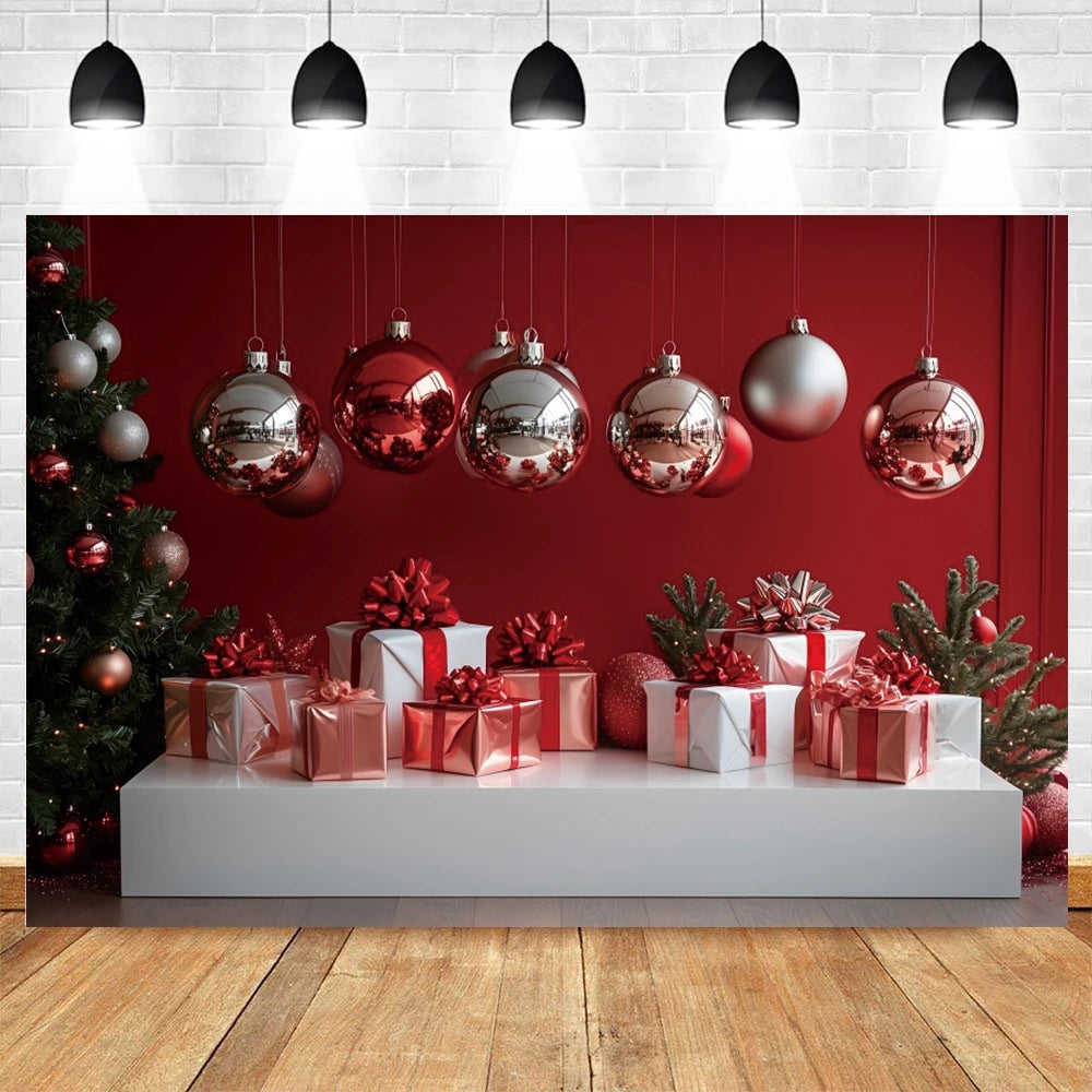 Christmas Photography Background White Christmas Balloon Pine Tree Xmas Party Kids Family Portrait Decor Backdrop Photo Studio