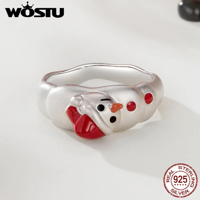 WOSTU Xmas Jewelry Christmas Snowman Ring For Women 925 Sterling Silver Statement Rings Stackable Girl Daughter New Year's gift