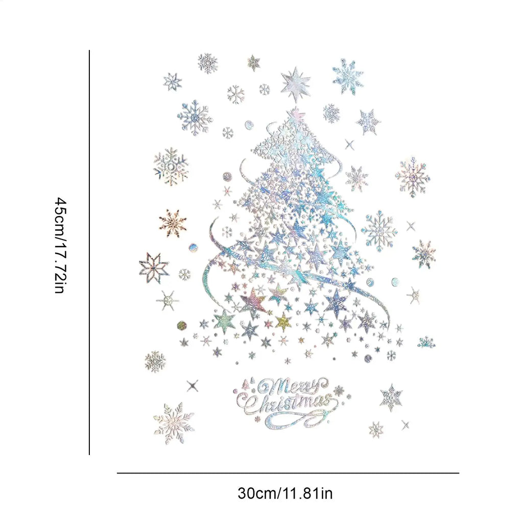 Christmas Tree Design Window Clings - 2 Sheets Reusable Static Decals Removable Holiday Decals for Home Door, Mirror & Wall