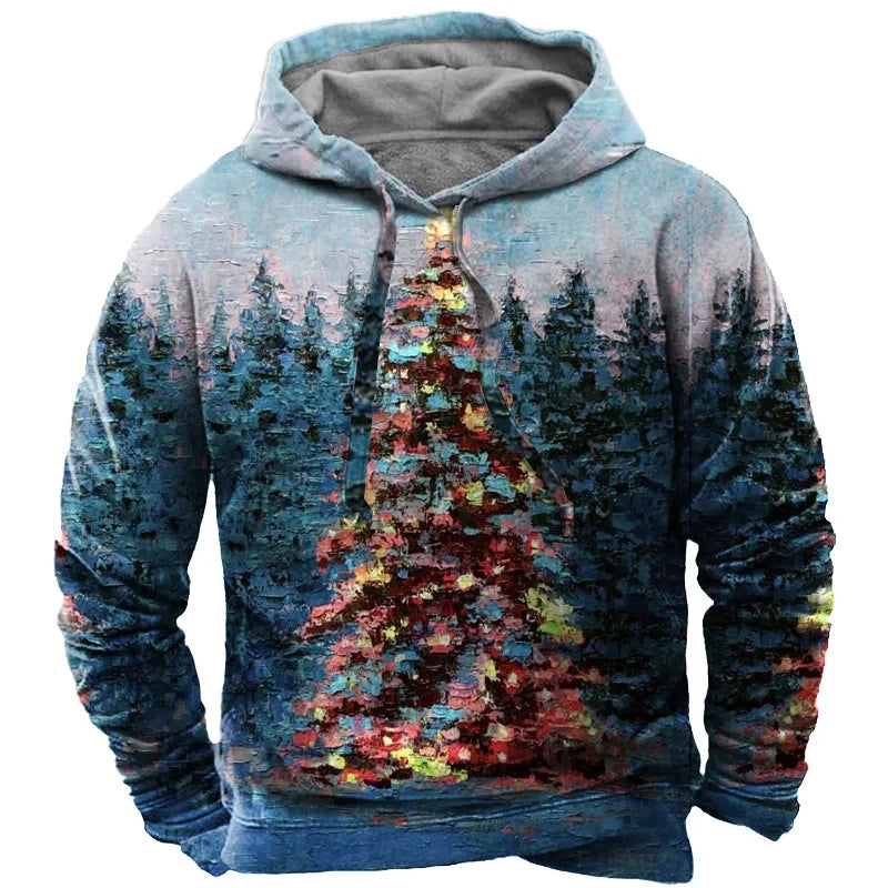 2026 Christmas Men's Hooded Sweatshirt 3d Print Long Sleeve Pullover Autumn Winter Festive hoodies Oversized For Men's Sweater
