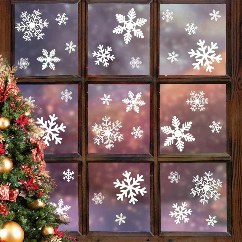 135Pcs Christmas Window Clings Snowflakes Window Decals Static Window Stickers For Xmas Party Supplies Thanksgiving Party Décor