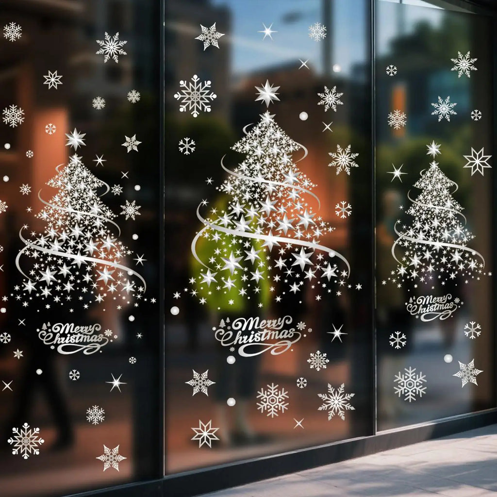 Christmas Tree Design Window Clings - 2 Sheets Reusable Static Decals Removable Holiday Decals for Home Door, Mirror & Wall