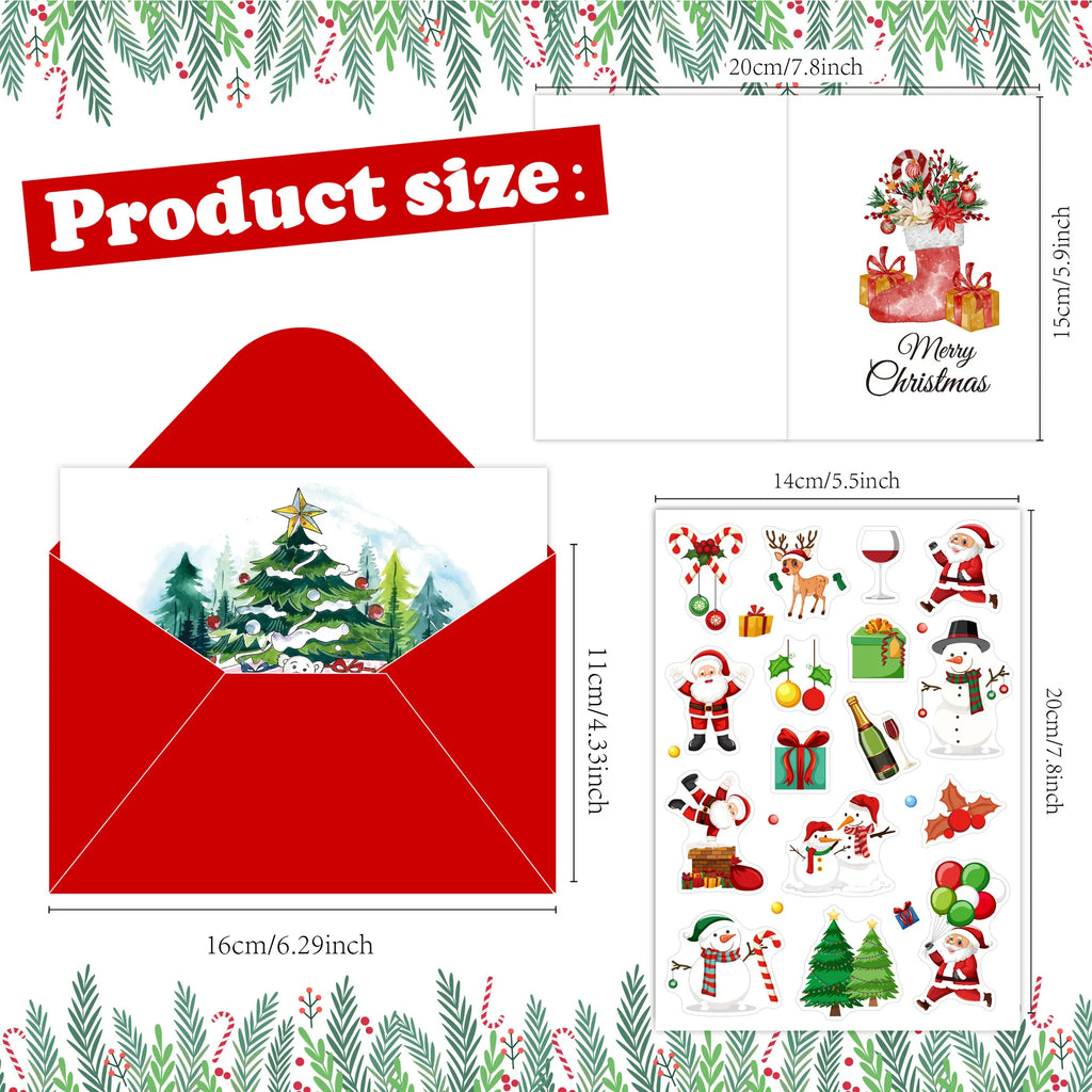 A set of (10 cards + 10 envelopes + 1 sticker) Christmas cards folded holiday diy handwritten wishes greeting cards