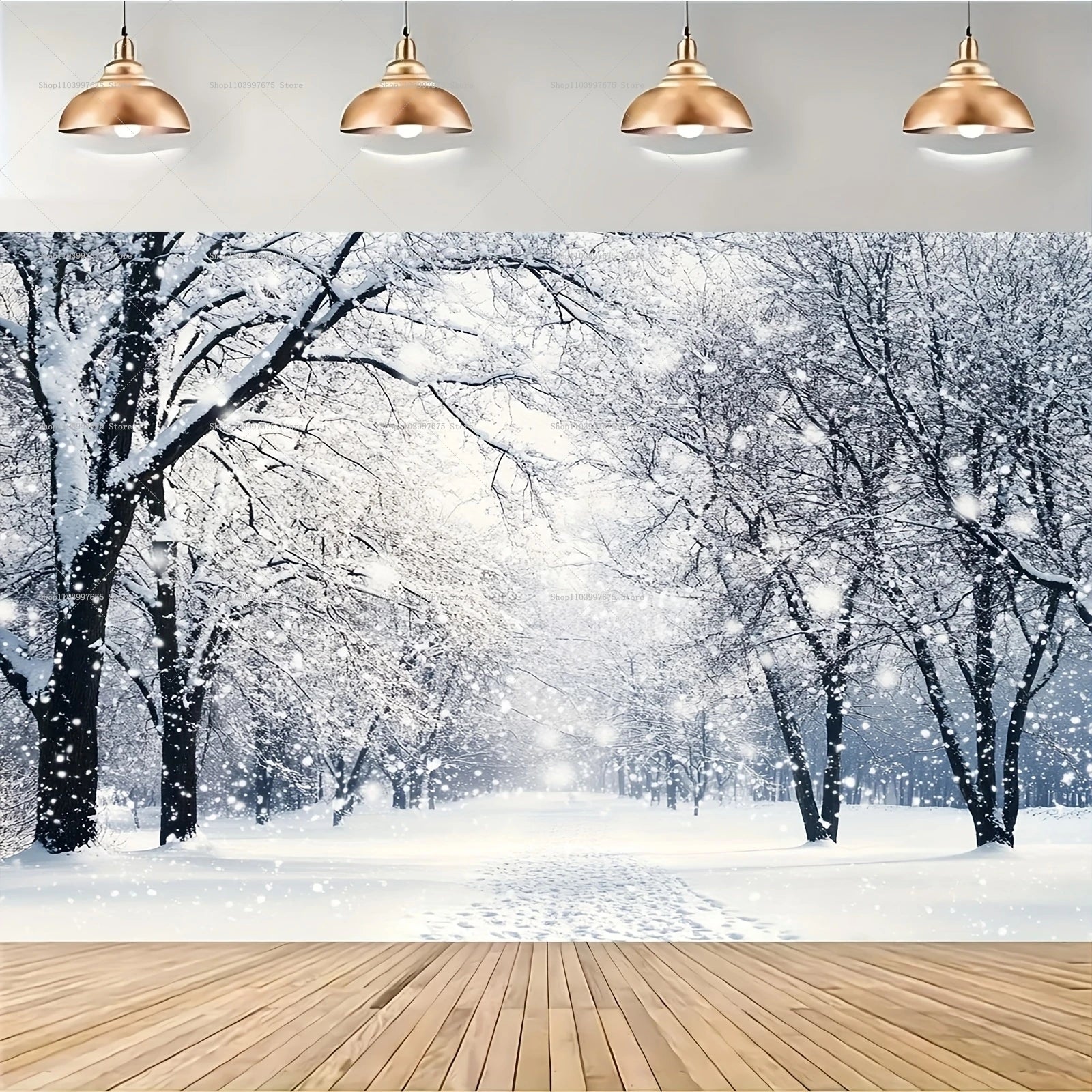 Snowy Forest Christmas Backdrops Xmas Party Decor Photography Background Baby Shower Banner Photo Booth Props Party Supplies