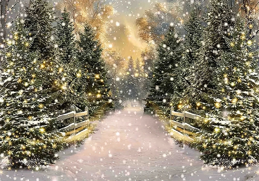 Winter Christmas Snow Scene Photography Background Holiday Family Party Decor Backdrop Baby Shower Portrait Banner Photo Studio