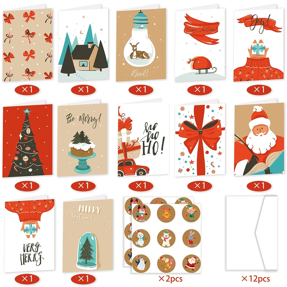 26pcs/set Merry Christmas Fold Greeting Cards with Envelopes Xmas Party DIY Gift Card New Year Party Decorations Navidad Noel