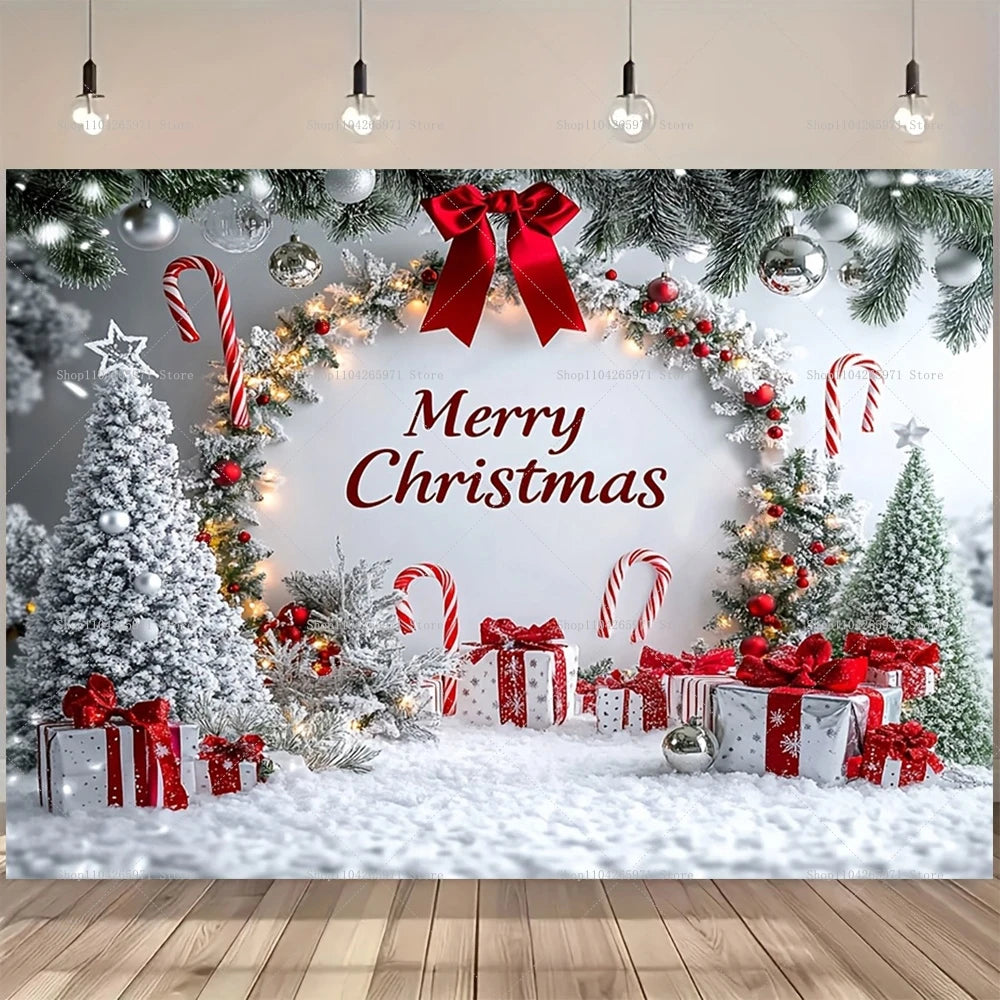Merry Christmas Backdrop Xmas Tree Snowflake Candy Canes Photography Background Kids Baby Shower Portrait Banner Photo Studio