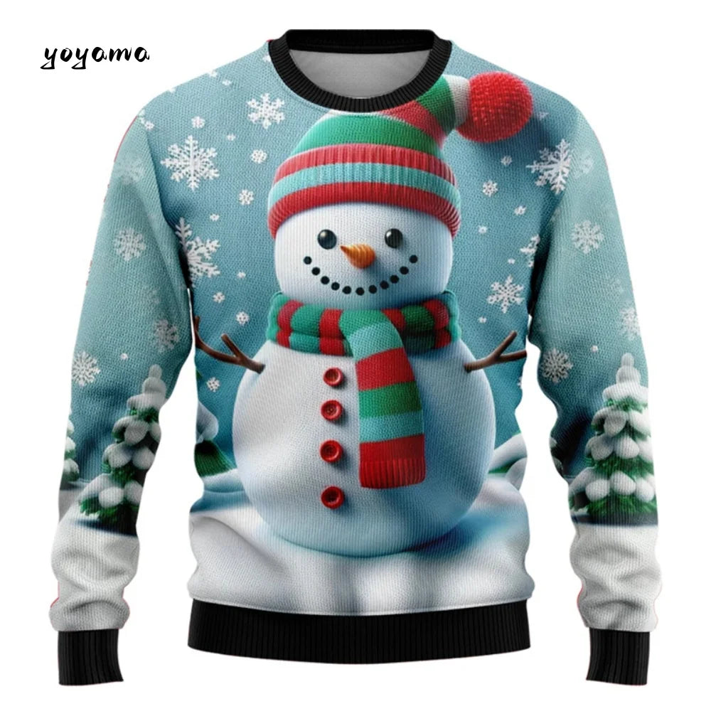 Funny 3D Christmas Men's Sweatshirt Snowman Santa Printed Ugly Christmas Sweatshirt Round Neck Custom Pullovers Man Sweatshirts