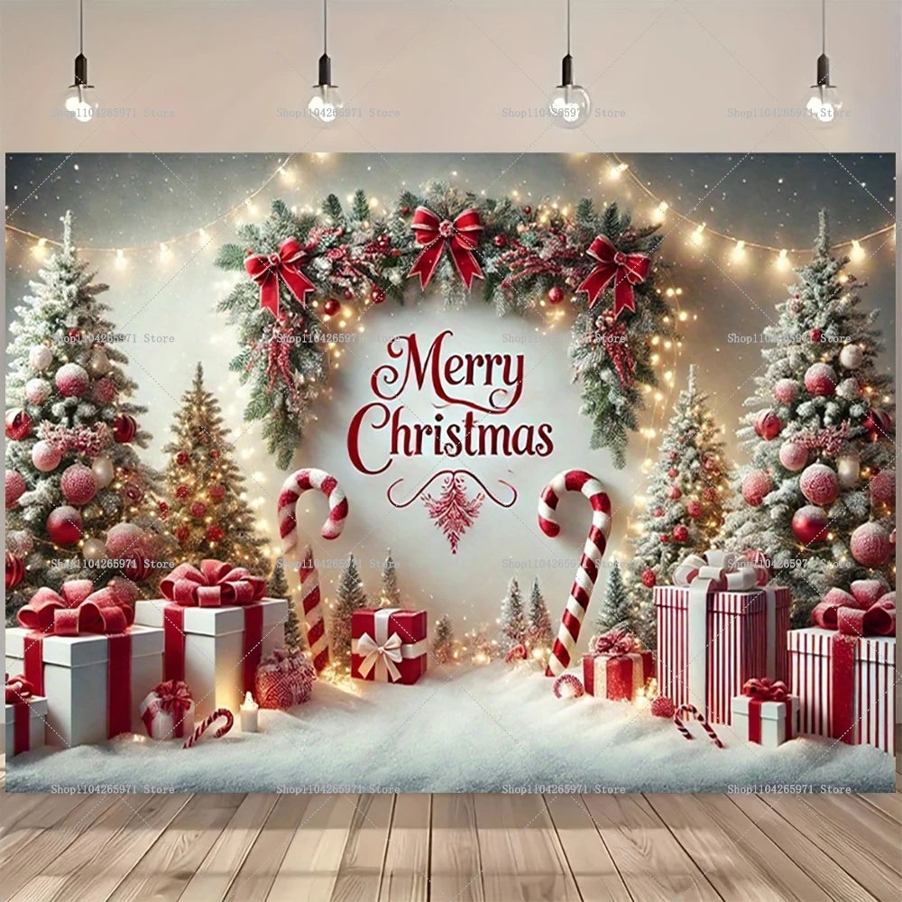Merry Christmas Backdrop Xmas Tree Snowflake Candy Canes Photography Background Kids Baby Shower Portrait Banner Photo Studio
