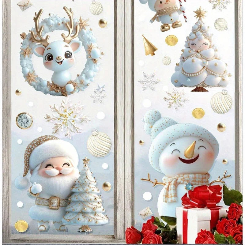 9 Sheets Christmas Window Clings - Removable Static Stickers with Santa, Snowman, Reindeer, Christmas Tree - No Residue