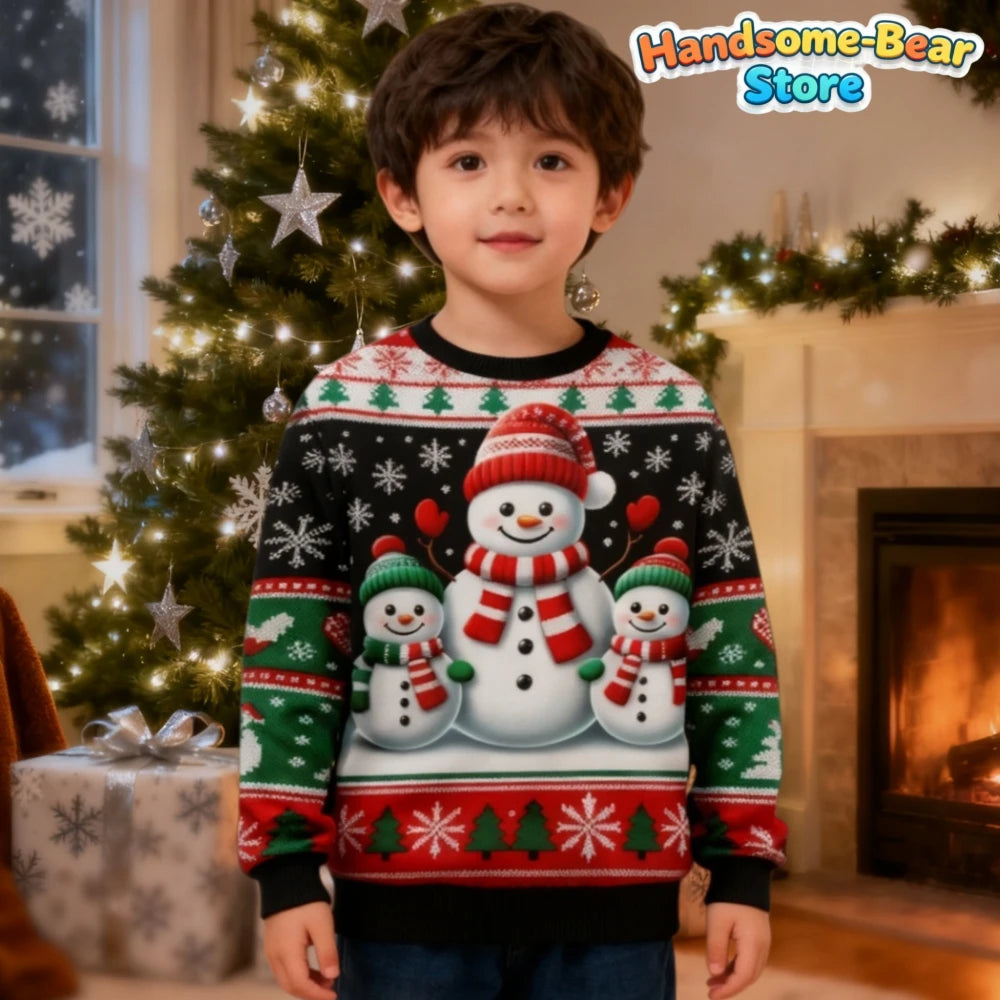 Boys Girls Xmas Sweatshirt Christmas Snowman Santa 3D Print Funny Christmas Hoodies Unisex Pullover Holiday Party Kids Clothing