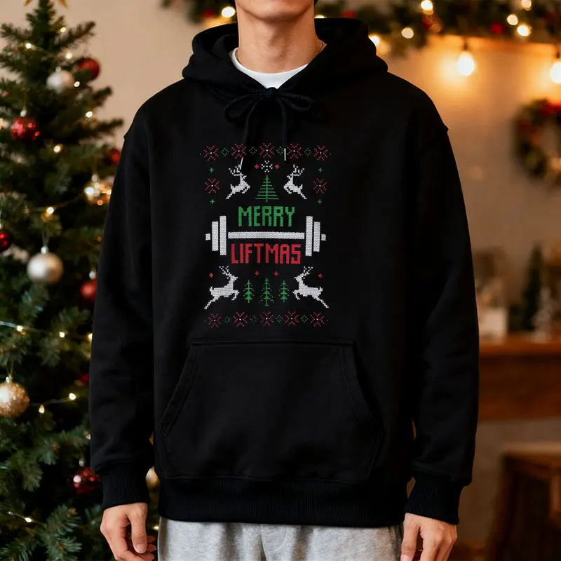 Merry Liftmas Ugly Christmas Sweatshirt Hoodie Workout Funny Holiday Gym Sweater for Fitness Lovers Workout Weightlifting Gift