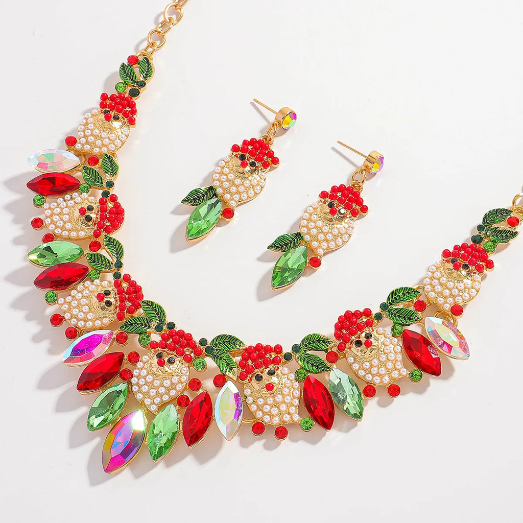 Fashion Christmas Santa Pearl & Rhinestone Jewelry Set | Perfect Gift for Women
