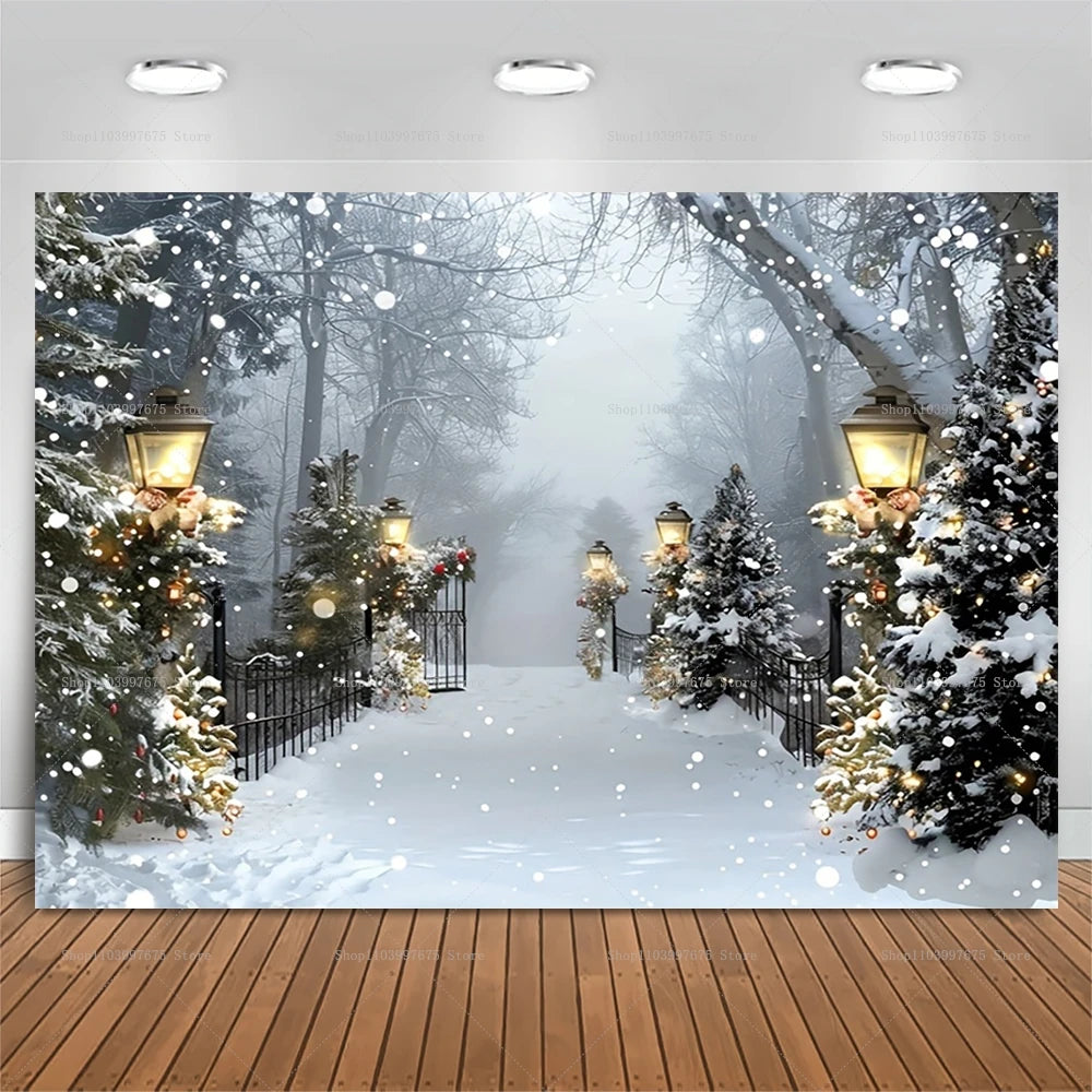 Winter Christmas Snow Scene Photography Background Holiday Family Party Decor Backdrop Baby Shower Portrait Banner Photo Studio