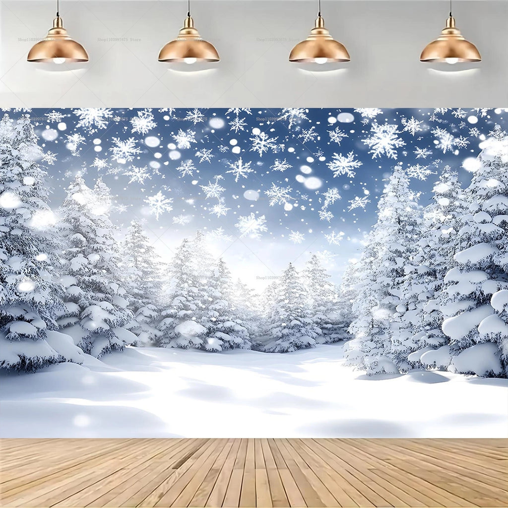 Snowy Forest Christmas Backdrops Xmas Party Decor Photography Background Baby Shower Banner Photo Booth Props Party Supplies