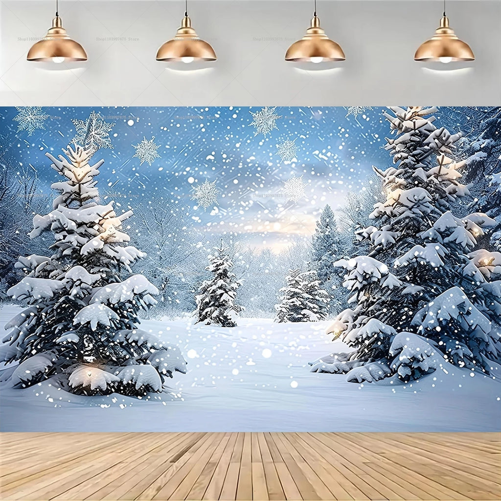 Snowy Forest Christmas Backdrops Xmas Party Decor Photography Background Baby Shower Banner Photo Booth Props Party Supplies