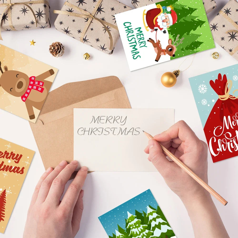 26pcs/set Merry Christmas Fold Greeting Cards with Envelopes Xmas Party DIY Gift Card New Year Party Decorations Navidad Noel