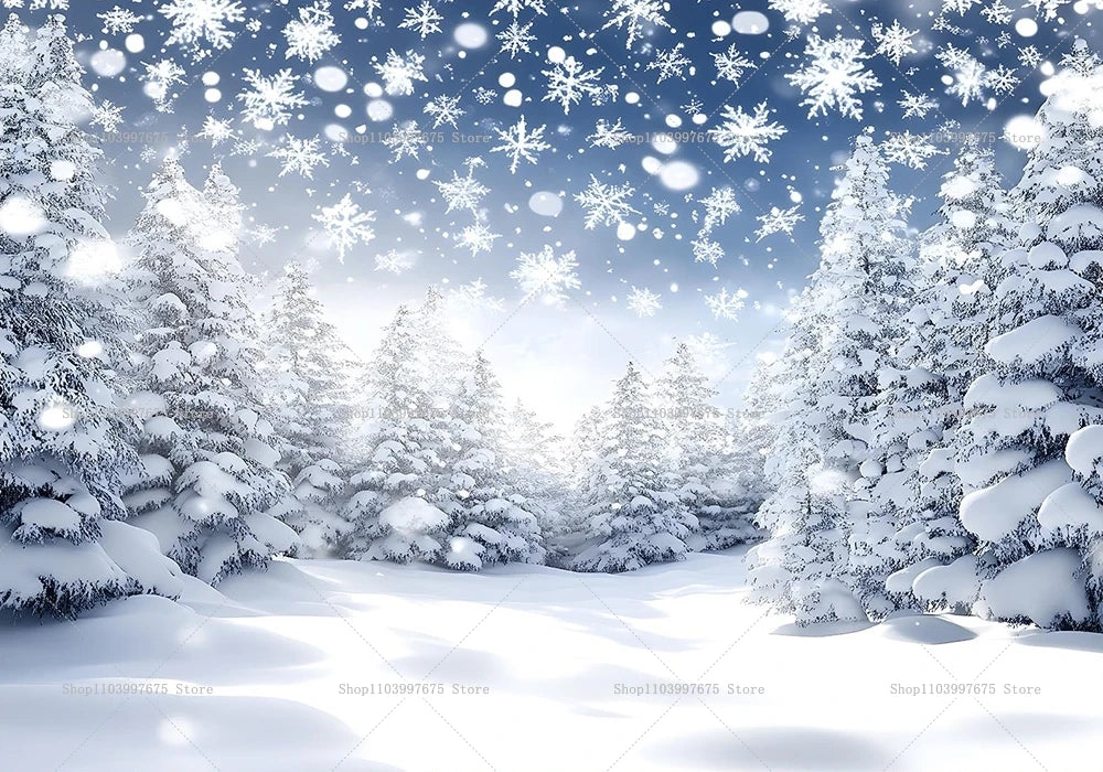 Snowy Forest Christmas Backdrops Xmas Party Decor Photography Background Baby Shower Banner Photo Booth Props Party Supplies