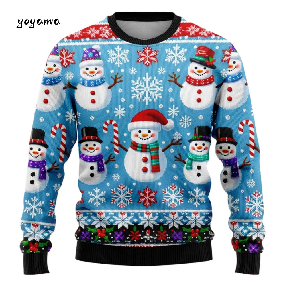 Funny 3D Christmas Men's Sweatshirt Snowman Santa Printed Ugly Christmas Sweatshirt Round Neck Custom Pullovers Man Sweatshirts