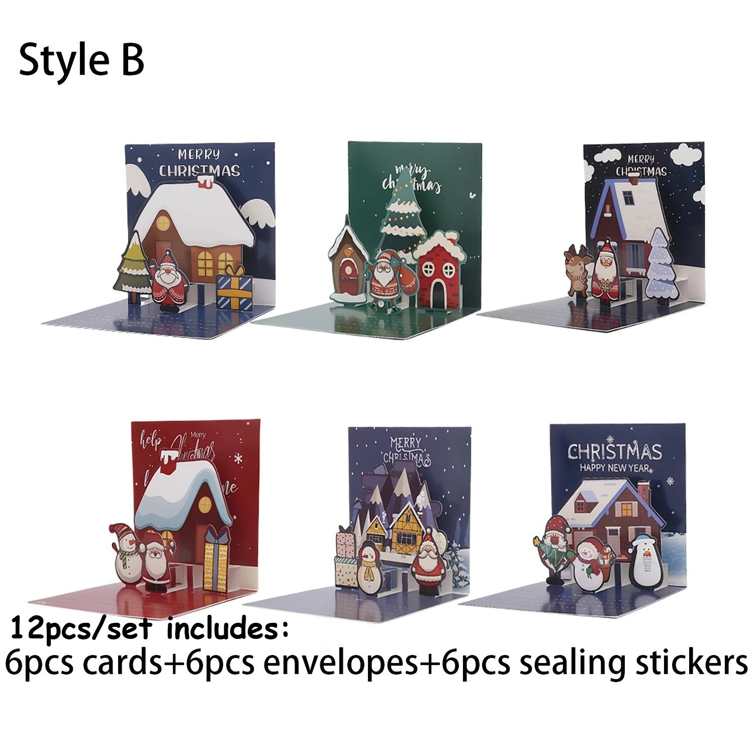 12pcs/set Christmas Cards with Envelopes Sticker Christmas Tree Gift Cards Holiday Greeting Cards Decorations, Festive Cards