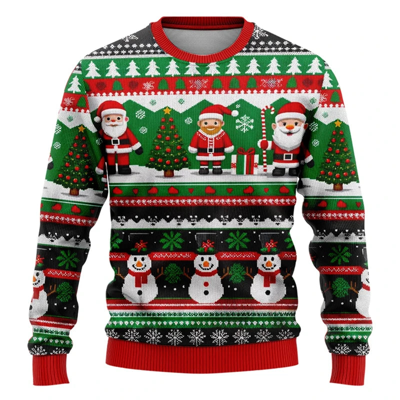 Men Women Xmas Sweatshirt 3D Christmas Snowman Santa Printed Ugly Christmas Sweater Unisex Pullover Holiday Party Jumper Tops