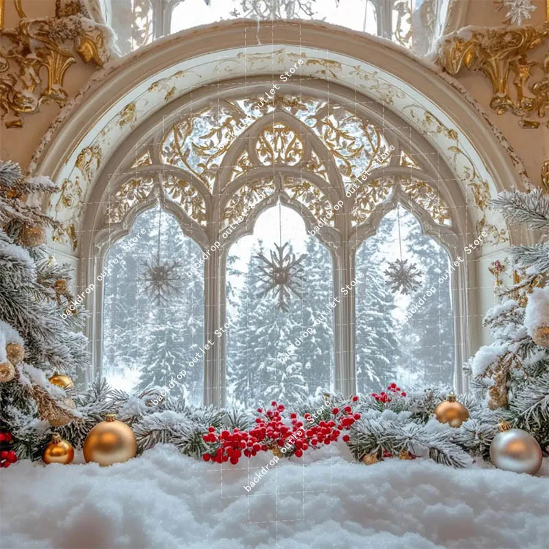 Christmas Celebration Photography Background Winter Window Glitter Xmas Tree Kids Family Portrait Decor Backdrop Photo Studio