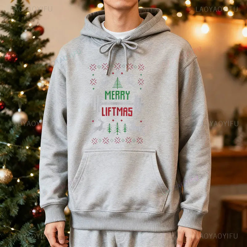 Merry Liftmas Ugly Christmas Sweatshirt Hoodie Workout Funny Holiday Gym Sweater for Fitness Lovers Workout Weightlifting Gift