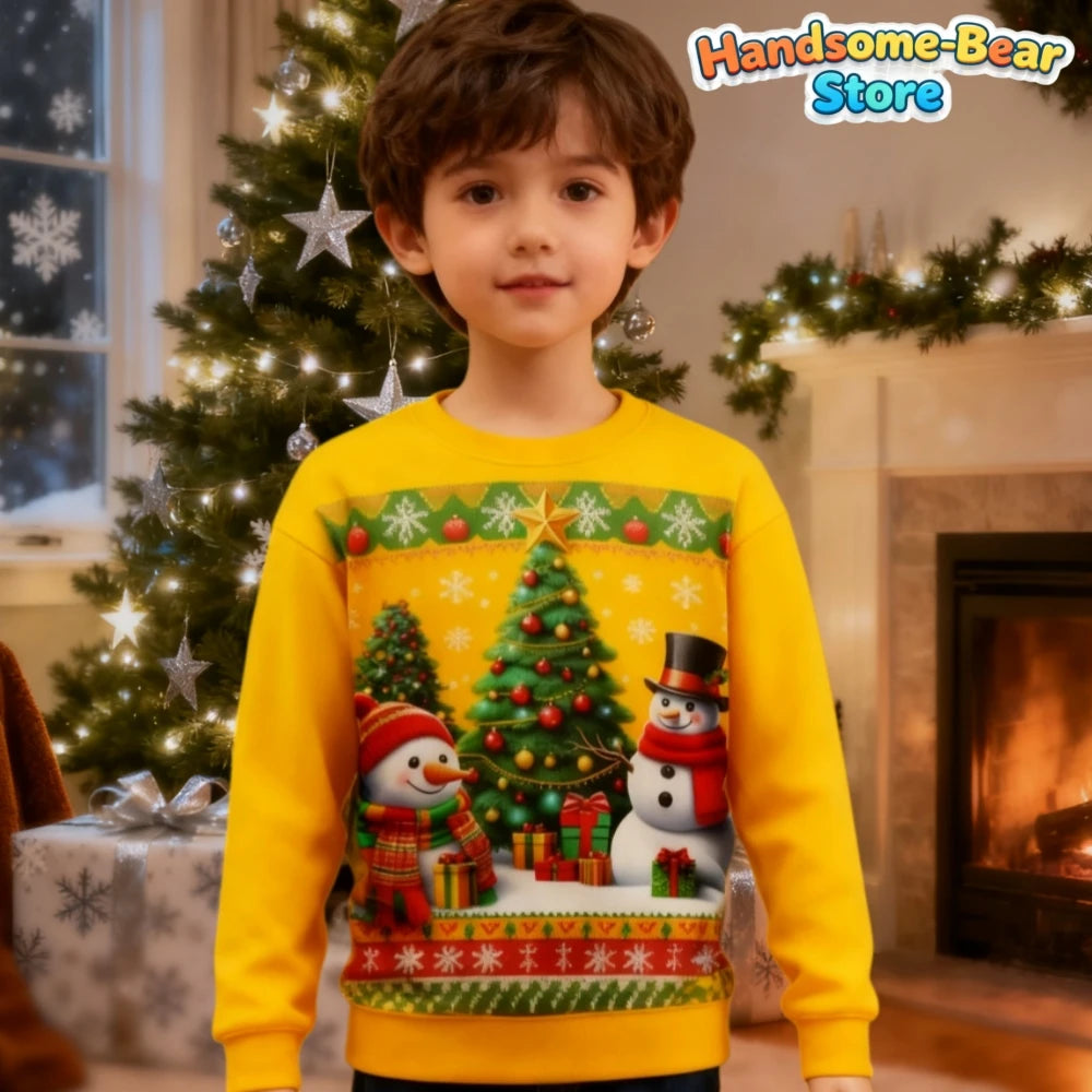 Boys Girls Xmas Sweatshirt Christmas Snowman Santa 3D Print Funny Christmas Hoodies Unisex Pullover Holiday Party Kids Clothing