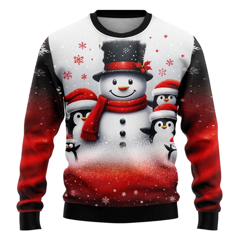 Men Women Xmas Sweatshirt 3D Christmas Snowman Santa Printed Ugly Christmas Sweater Unisex Pullover Holiday Party Jumper Tops