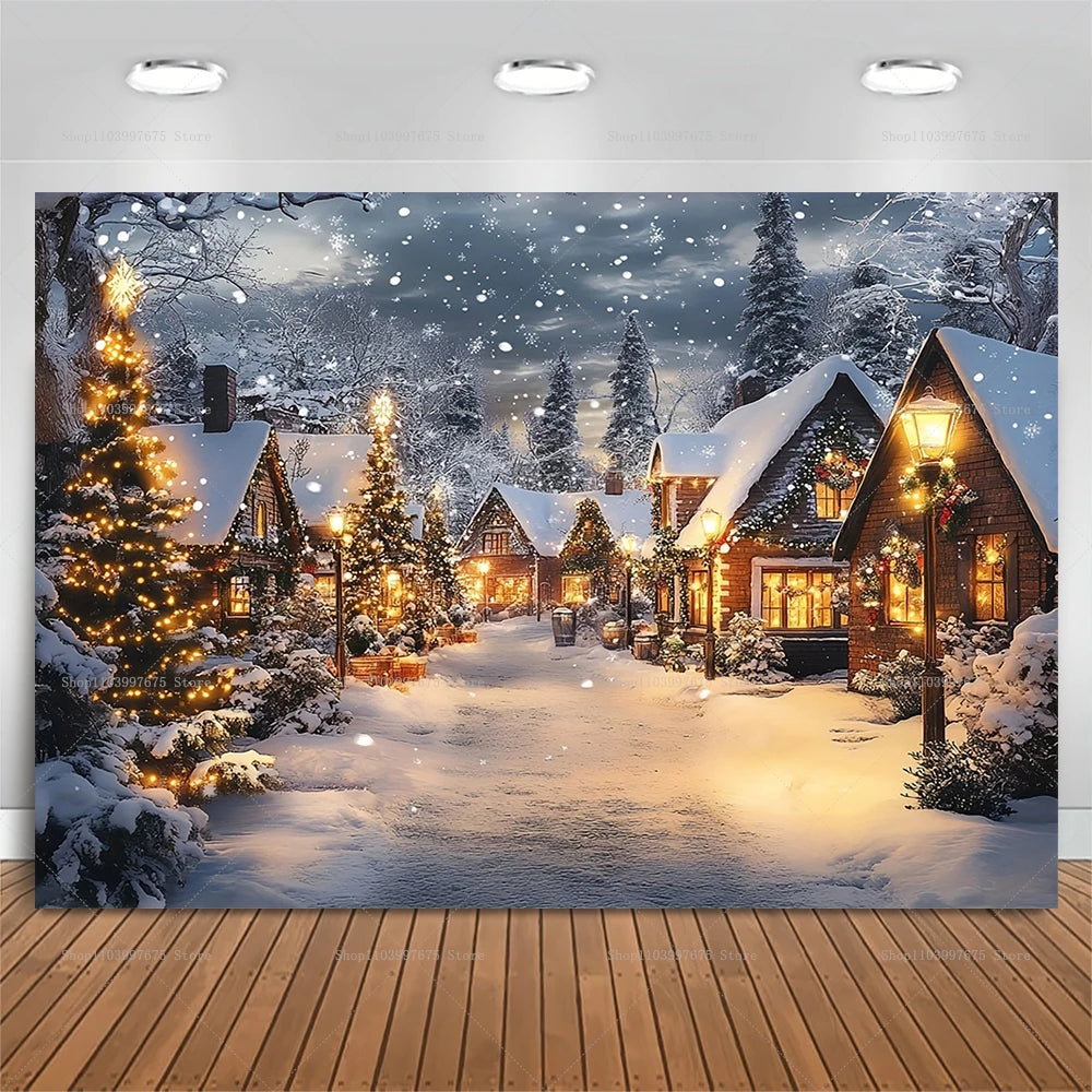 Winter Christmas Snow Scene Photography Background Holiday Family Party Decor Backdrop Baby Shower Portrait Banner Photo Studio