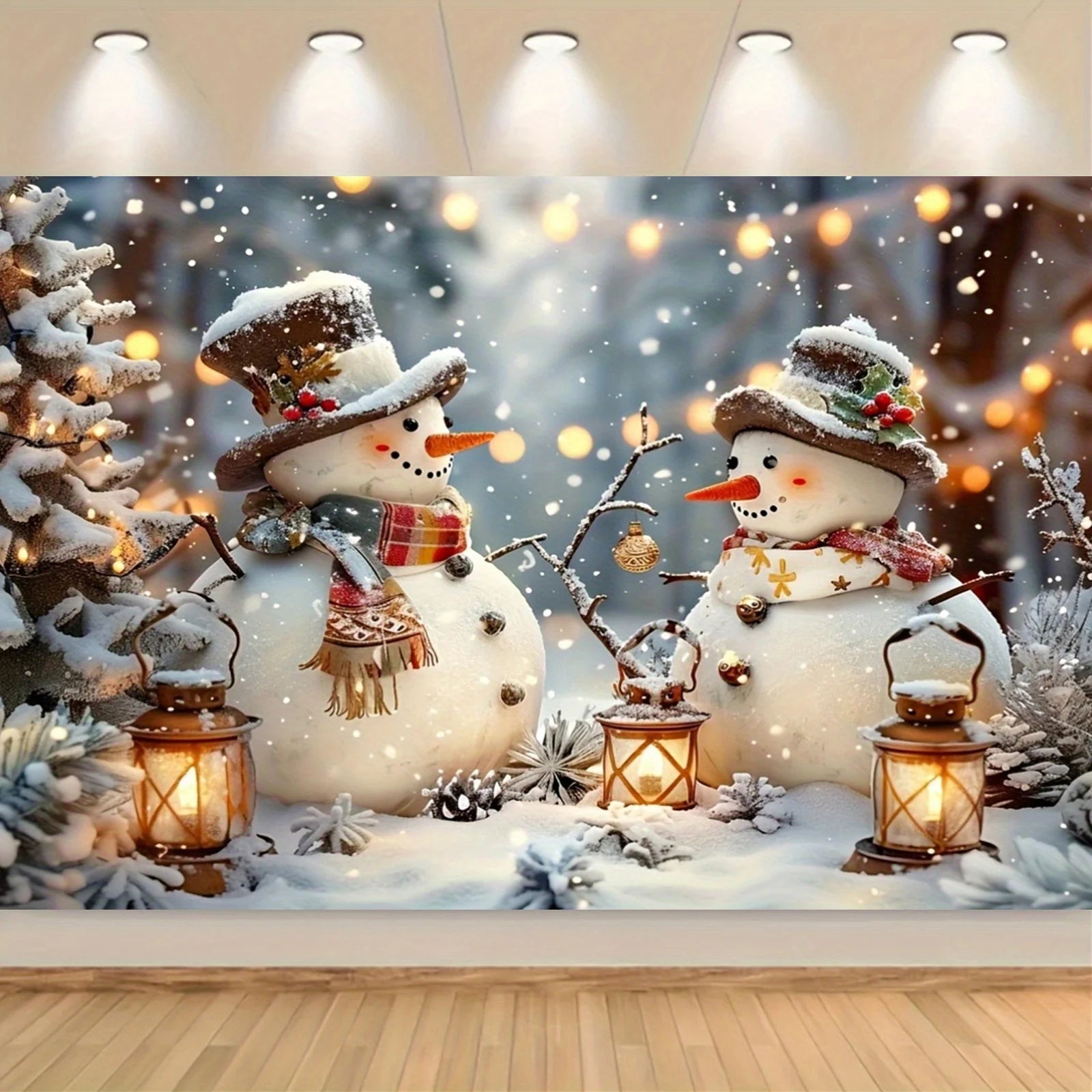 Christmas and Winter Wonderland Photography Background Snowman Pine and snowflake pattern background for parties and photos