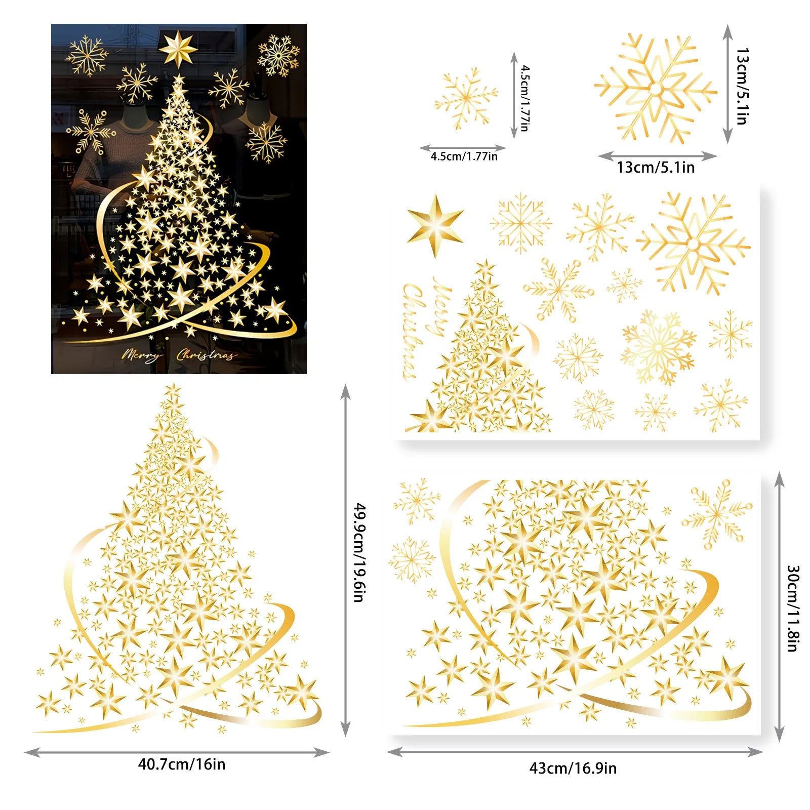 Golden Christmas Tree Window Clings - Festive PVC Stickers for Glass, Easy to Apply & Remove, Christmas Decorations window film