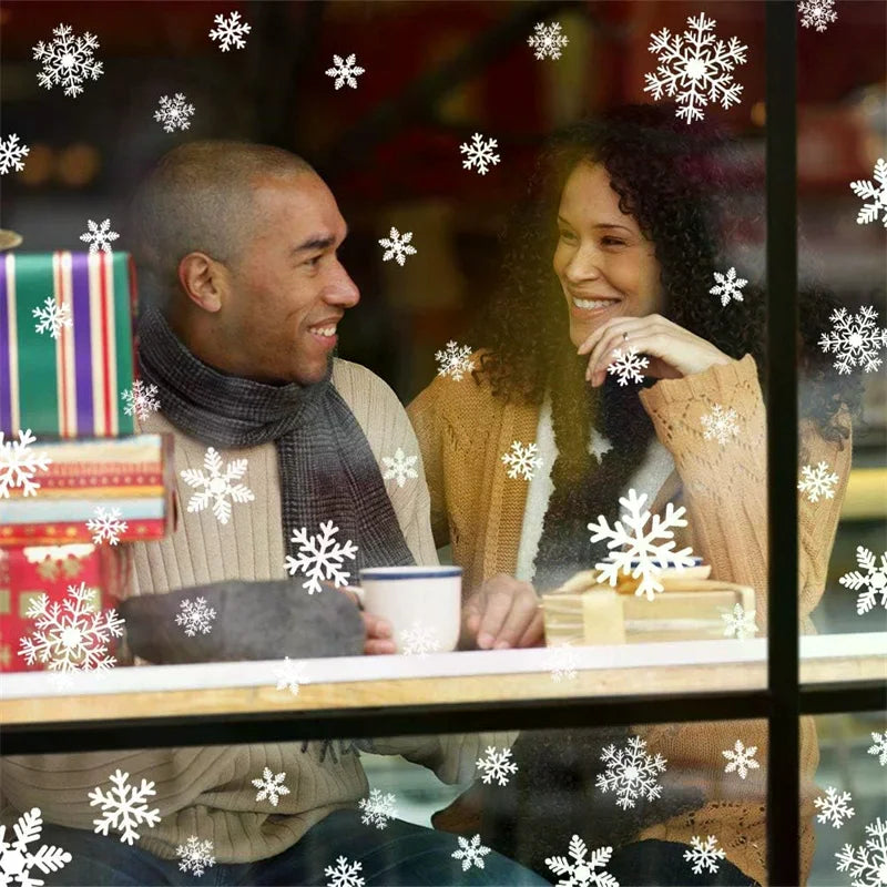 135Pcs Christmas Window Clings Snowflakes Window Decals Static Window Stickers For Xmas Party Supplies Thanksgiving Party Décor